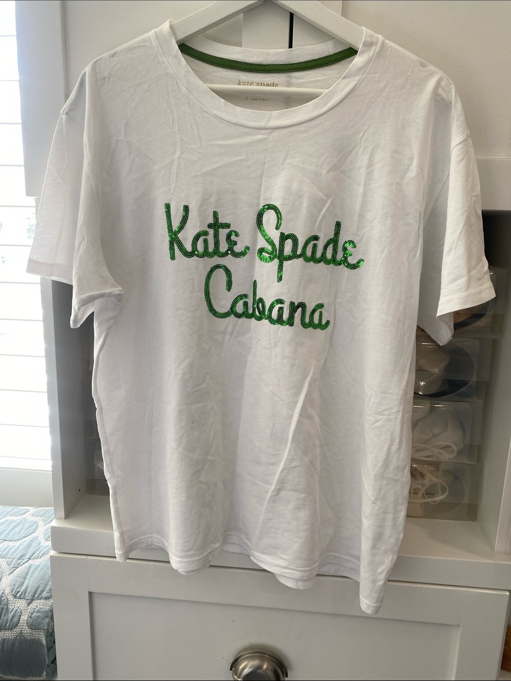 Kate Spade Sz Large White Tee with Green Script Logo